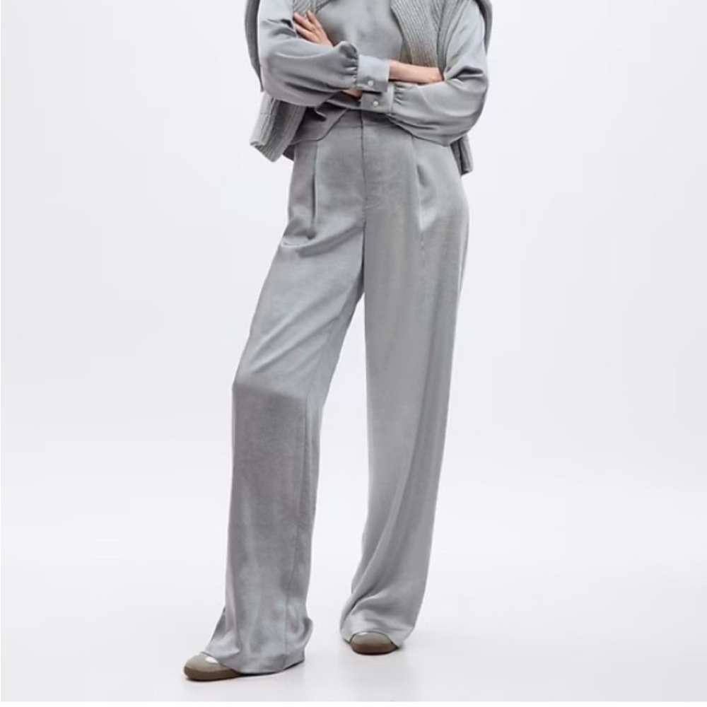 Gap High Rise Pleated Satin Wide Leg Trousers